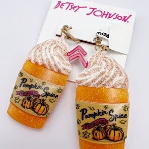 New Betsey Johnson Dangle Pumpkin Spice Latte Earrings Autumn Fall Thanksgiving